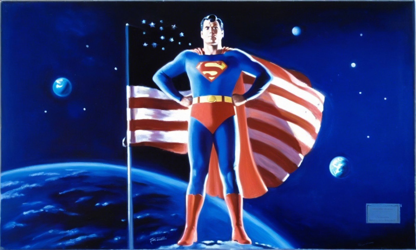 Heroic Figure in Blue and Red Suit with American Flag