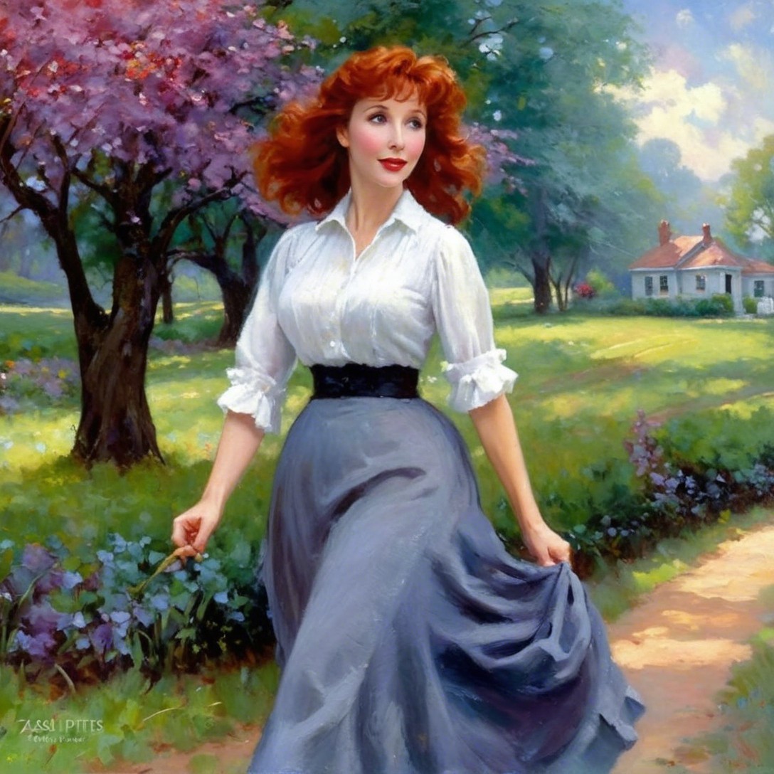 Woman in white blouse walks on a picturesque pathway
