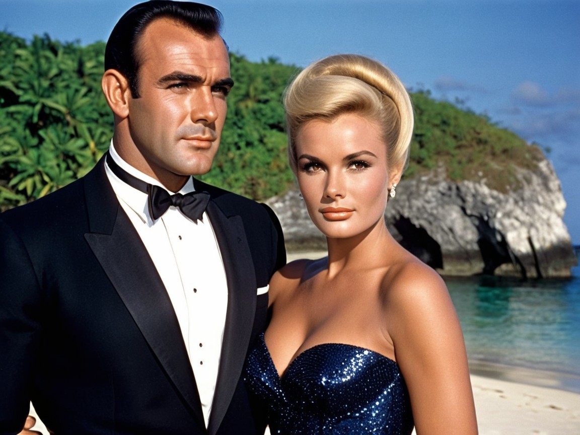 Stylish Couple on Beach with Ocean and Greenery Background