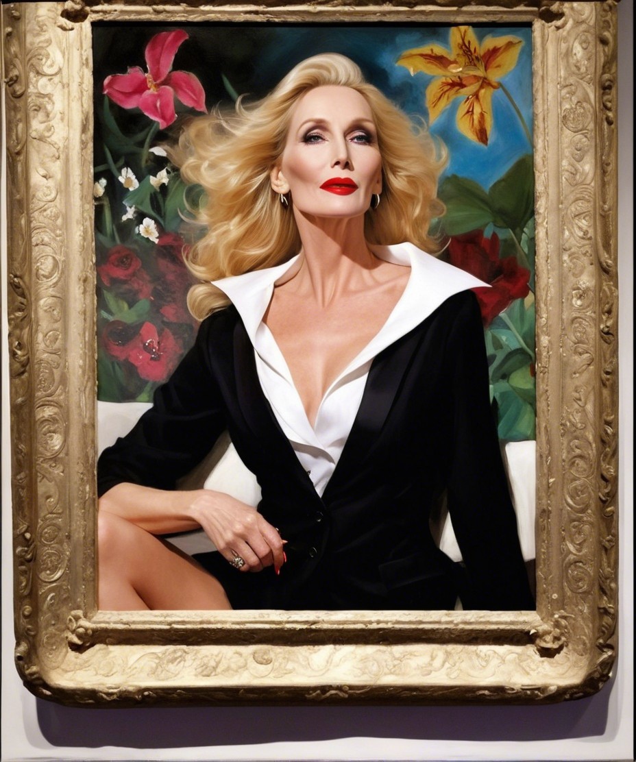 Elegant Portrait of Woman in Black Suit and Flowers