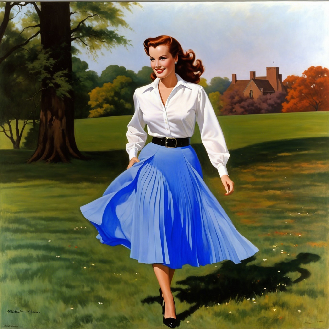 Woman in Vibrant Outdoor Setting with Retro Style