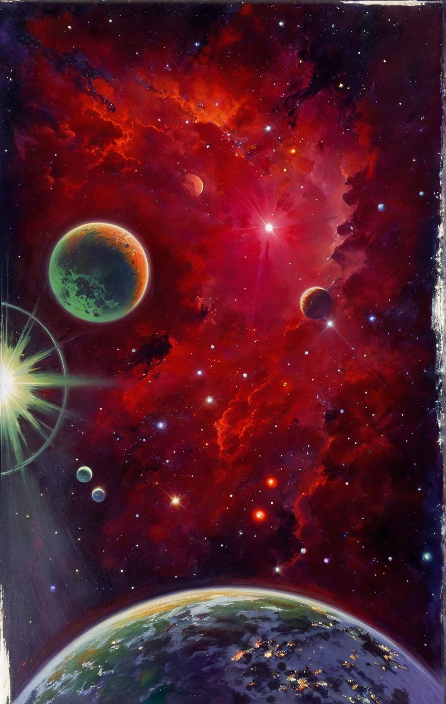 Cosmic Scene with Nebula, Stars, and Planets