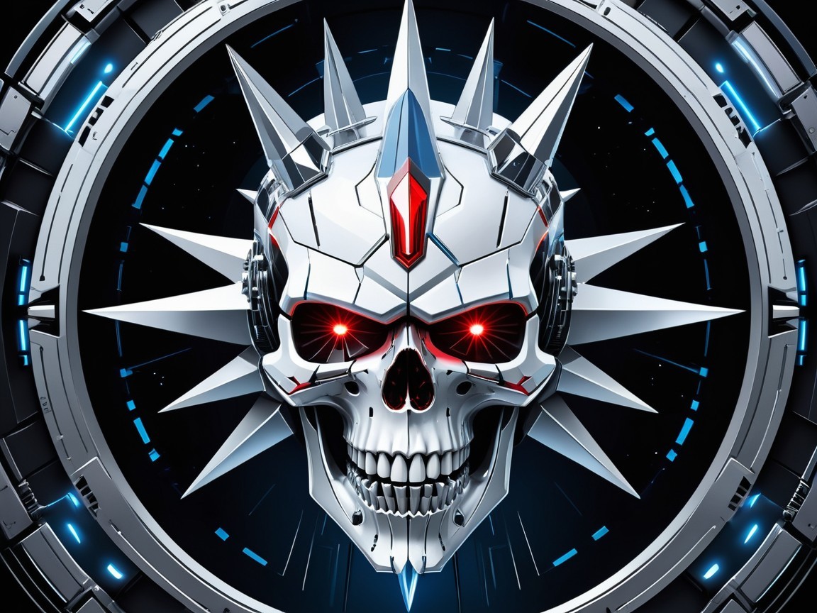 Robotic skull with spikes and glowing red eyes design