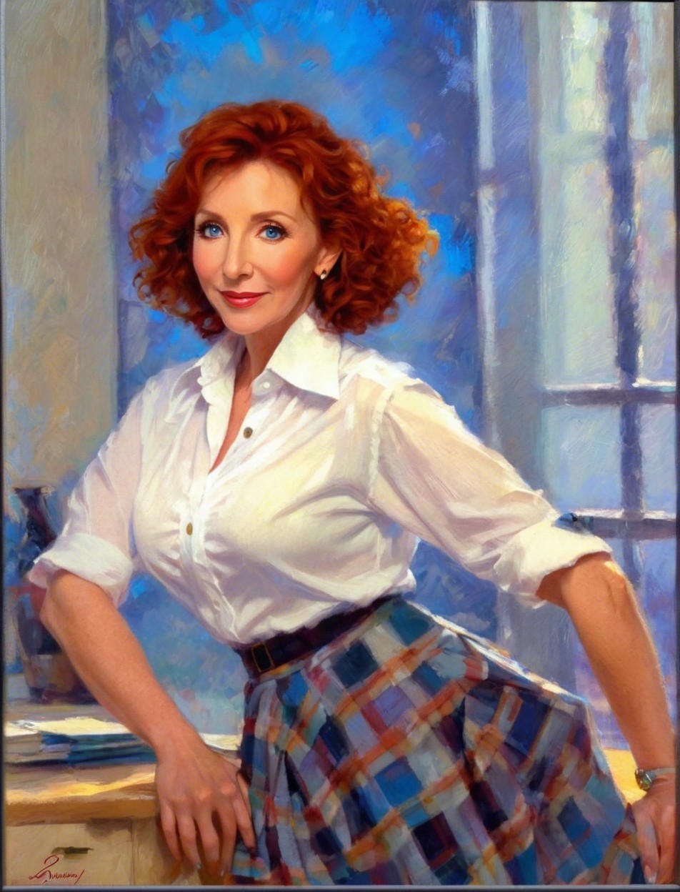 Vibrant Portrait of a Woman with Red Curls and Elegance
