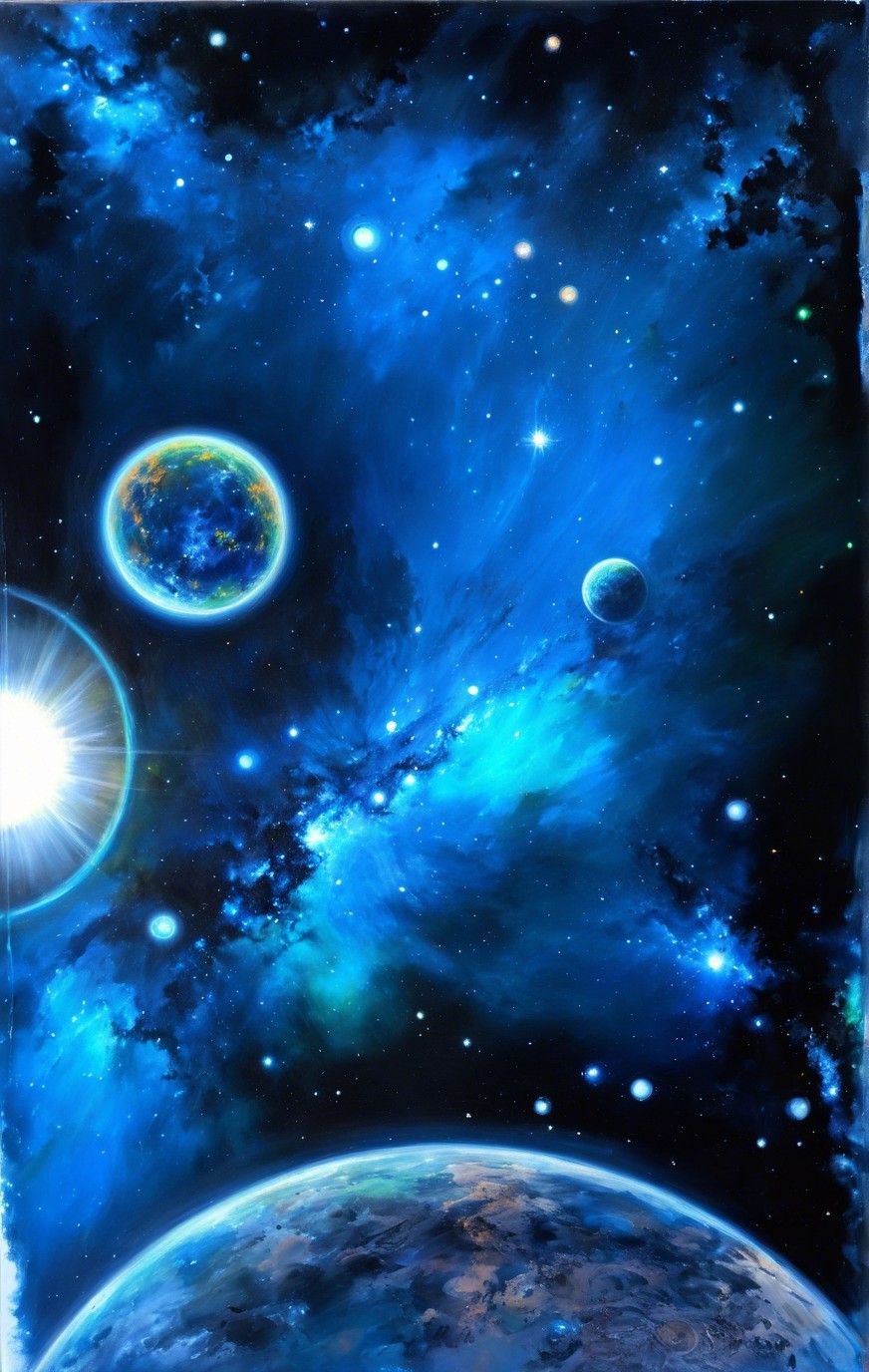 Vibrant Cosmic Scene with Galaxies and Planets