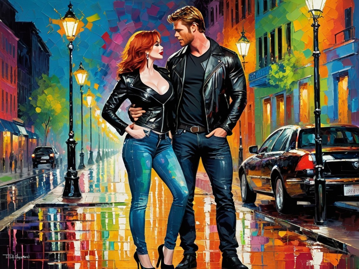 Stylish Couple in Vibrant Urban Night Scene