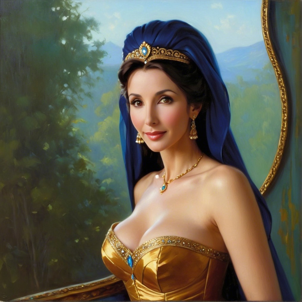 Elegant woman in gold dress with jeweled tiara