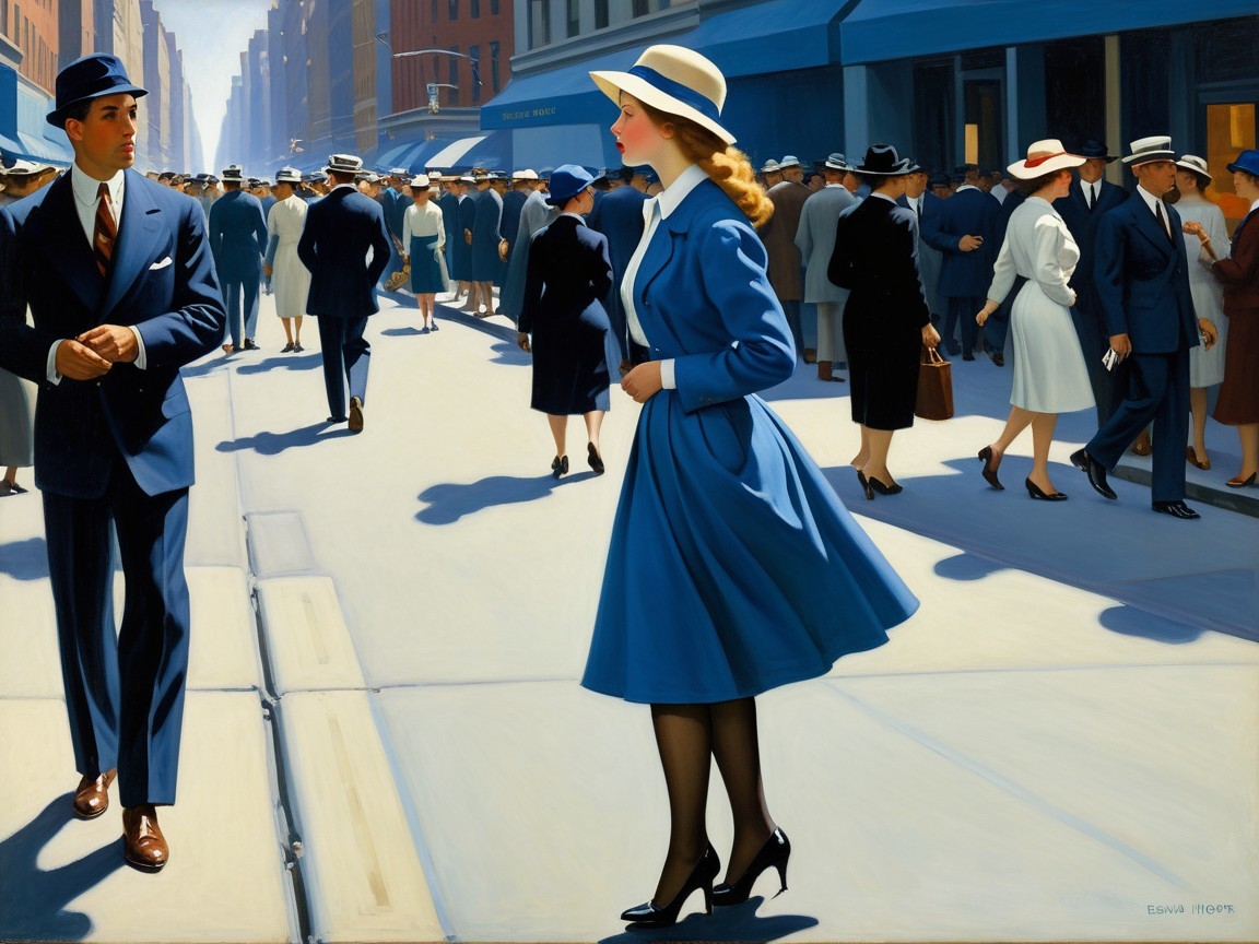 Early 20th Century City Street with Stylish Pedestrians