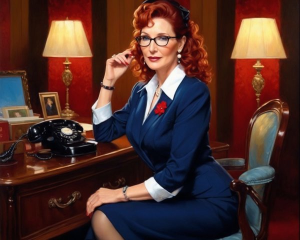 Stylish Woman at Vintage Desk with Retro Telephone