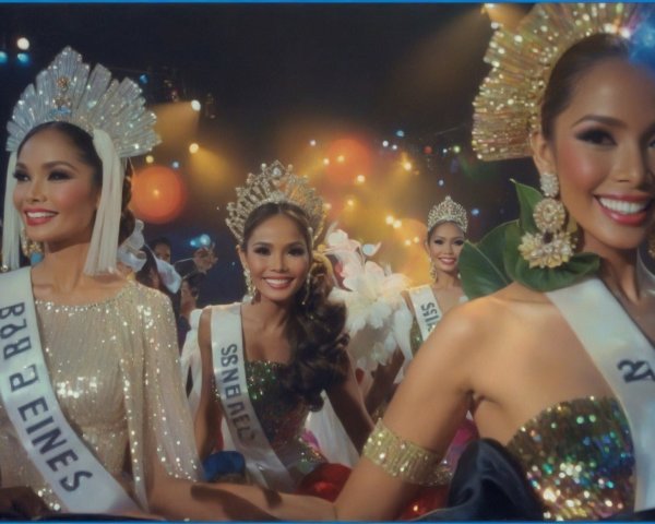 Beauty Pageant Contestants in Sparkling Gowns and Crowns