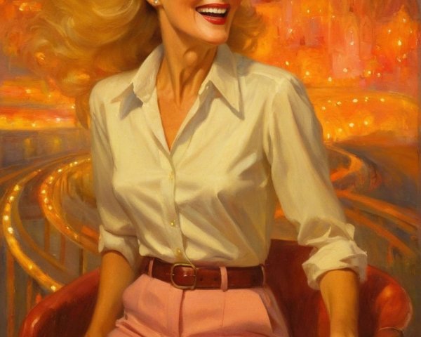 Elegant Woman in White Blouse and Pink Trousers