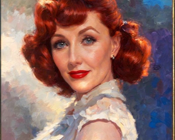 Vibrant portrait of a woman with red hair and blue eyes