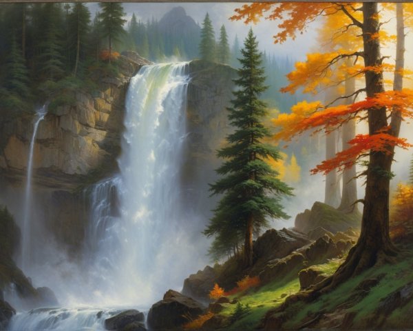Majestic Waterfall in Serene Autumn Landscape