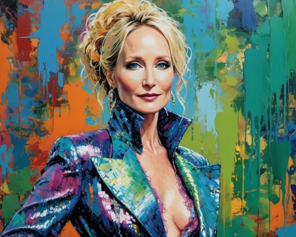 Stylized Portrait of a Blond Woman in Vibrant Jacket