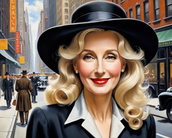 Glamorous Woman in Vintage City Scene with Elegant Style