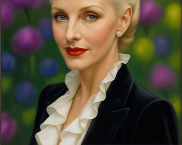 Glamorous Woman in Vintage Styling with Floral Background