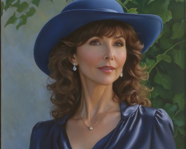 Portrait of a Woman in Elegant Blue Attire and Hat