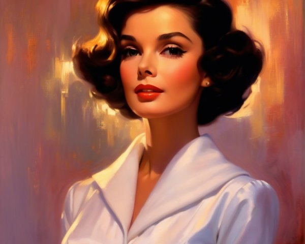 Glamorous Woman with Elegant Curls and Classic Blouse