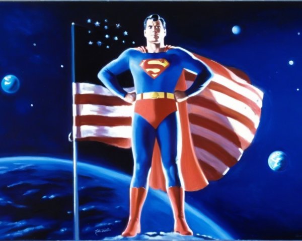 Heroic Figure in Blue and Red Suit with American Flag