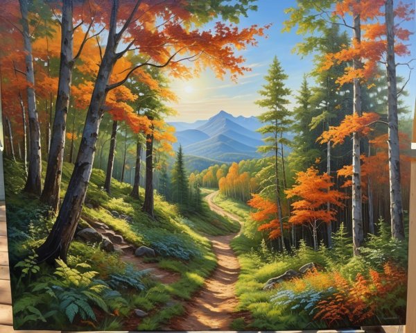 Vibrant Autumn Landscape with Winding Dirt Path