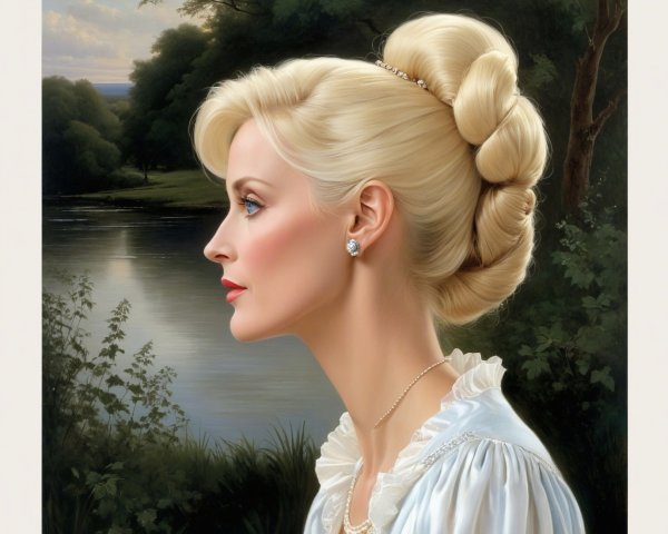 Elegant Portrait of Woman in White Dress by River