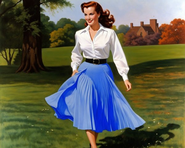 Woman in Vibrant Outdoor Setting with Retro Style