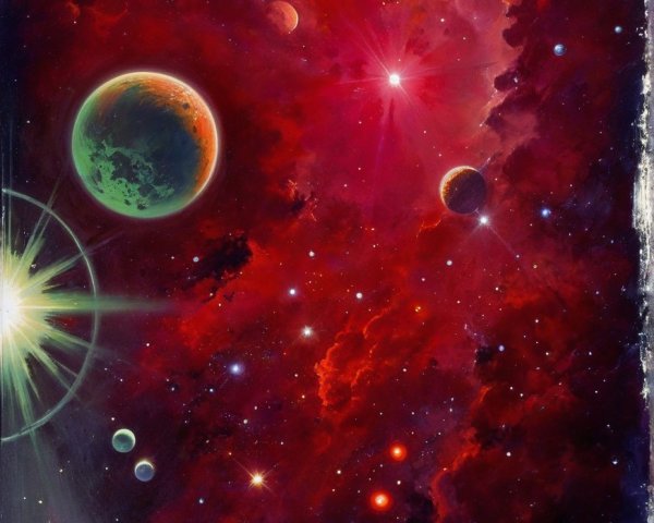 Cosmic Scene with Nebula, Stars, and Planets