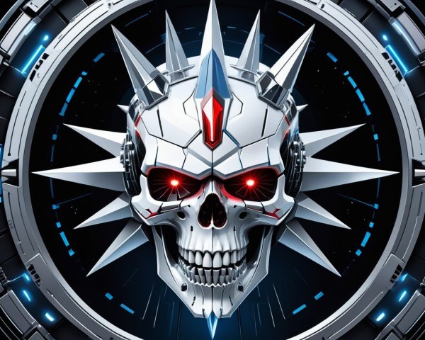 Robotic skull with spikes and glowing red eyes design