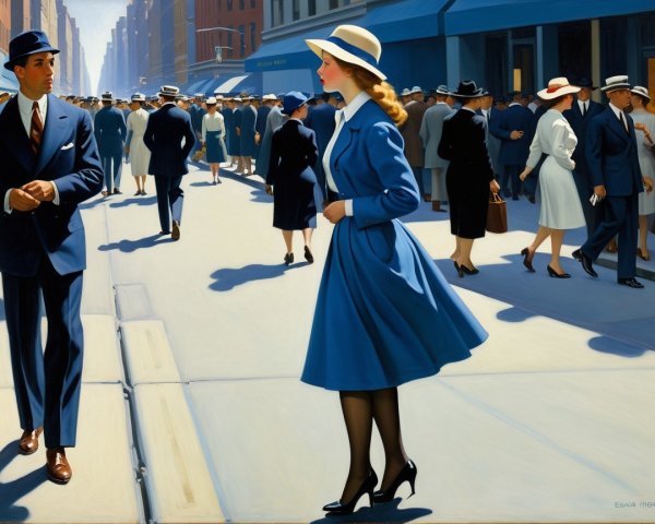 Early 20th Century City Street with Stylish Pedestrians