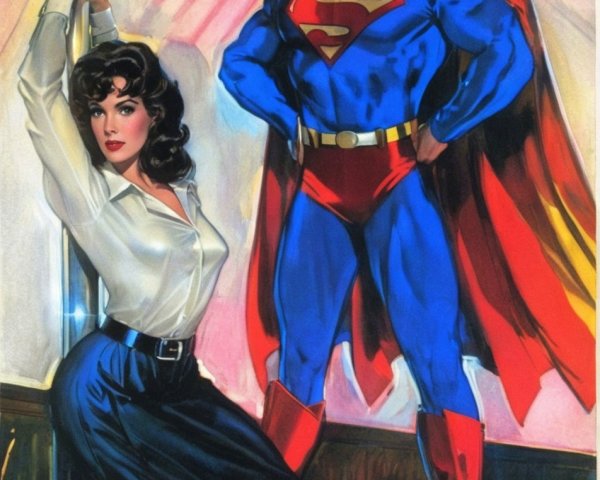 Colorful Oil Painting of Superman and Lois Lane