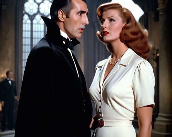 Vampire and Woman in Gothic Romantic Encounter
