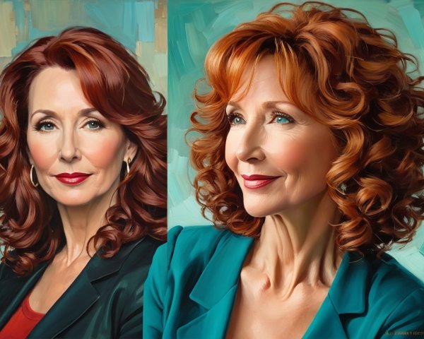Split Portrait of a Woman with Curly Red Hair