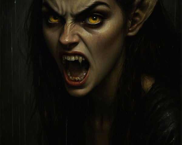 Dark Fantasy Character with Yellow Eyes and Fangs
