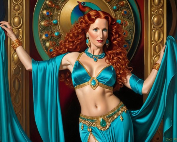 Elaborate Turquoise Belly Dance Costume with Peacock Motif