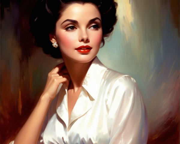 Glamorous woman in satin blouse with elegant hairstyle