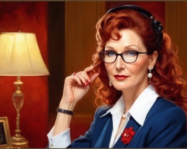 Sophisticated Woman with Red Curls in Elegant Room