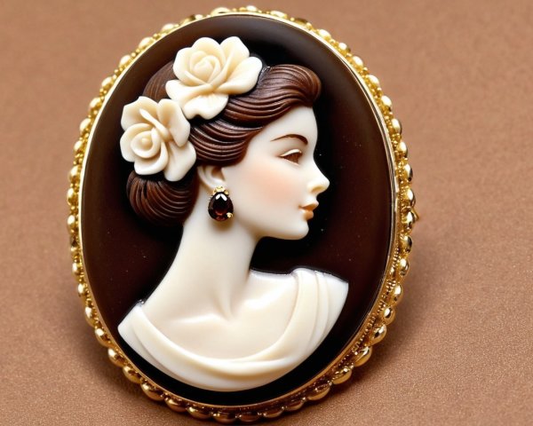 Vintage Cameo Brooch with Rose Adorned Profile