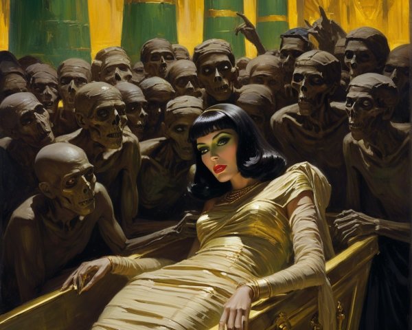 Golden Sarcophagus Surrounded by Skeletal Figures