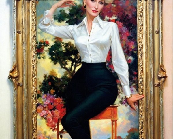 Glamorous Woman in Gold-Framed Elegant Portrait