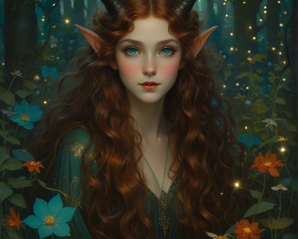 Ethereal Young Woman in a Magical Flower Forest