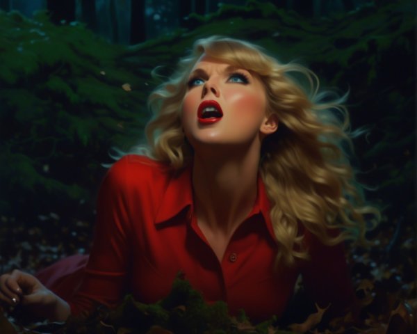 Woman in Red Shirt Surrounded by Forest Nature