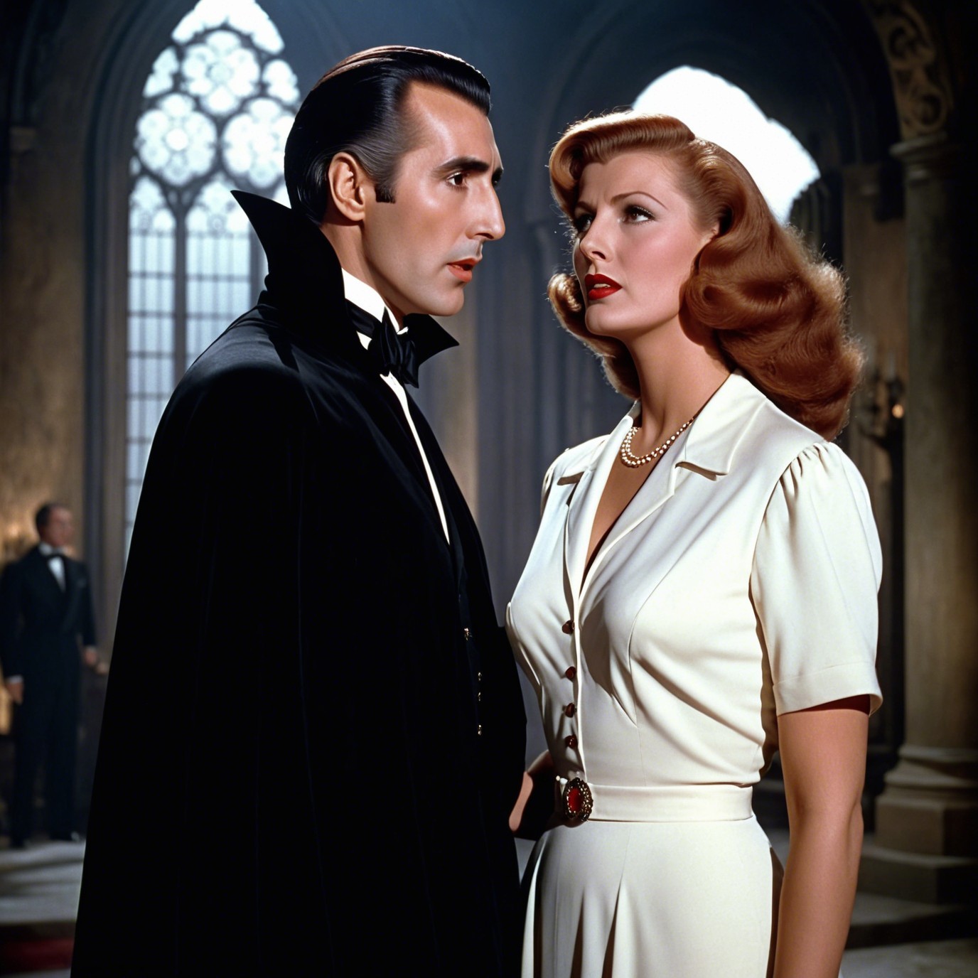 Vampire and Woman in Gothic Romantic Encounter