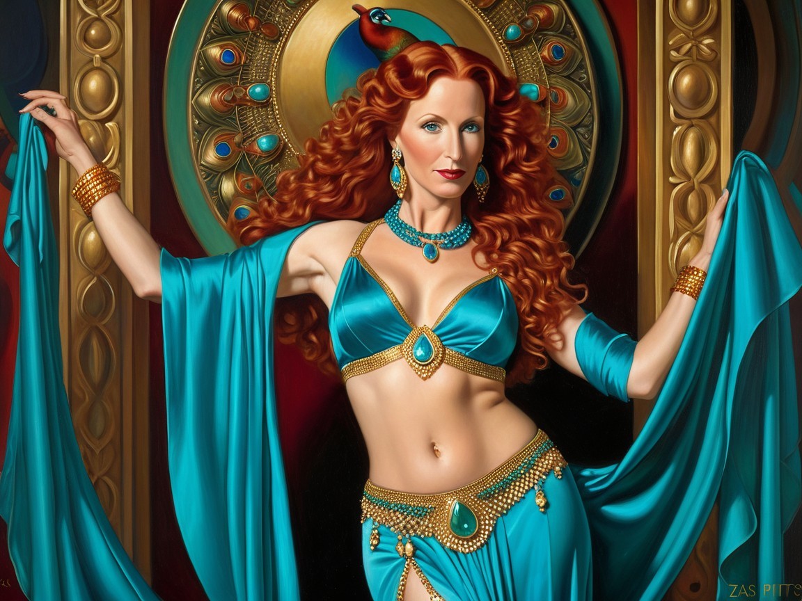 Elaborate Turquoise Belly Dance Costume with Peacock Motif