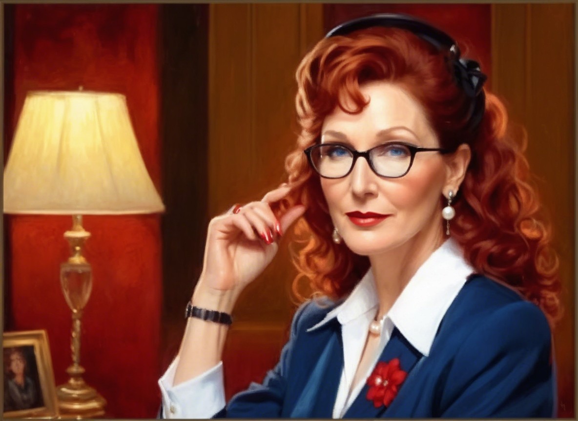Sophisticated Woman with Red Curls in Elegant Room