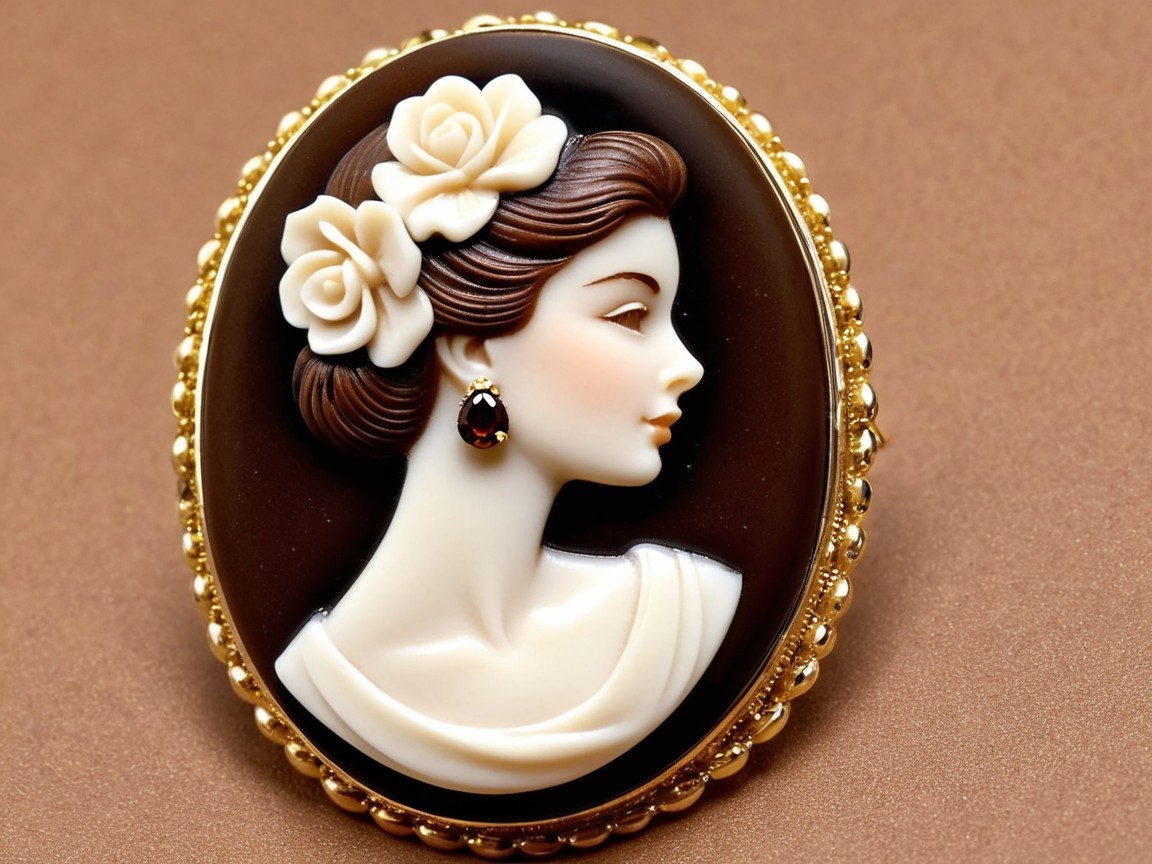Vintage Cameo Brooch with Rose Adorned Profile