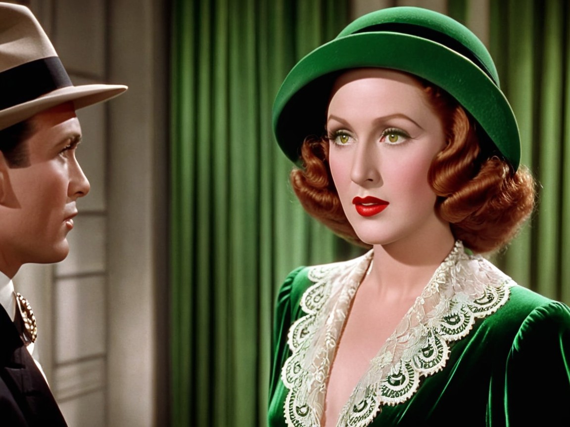 Glamorous Woman in Green Velvet Dress and Elegant Setting