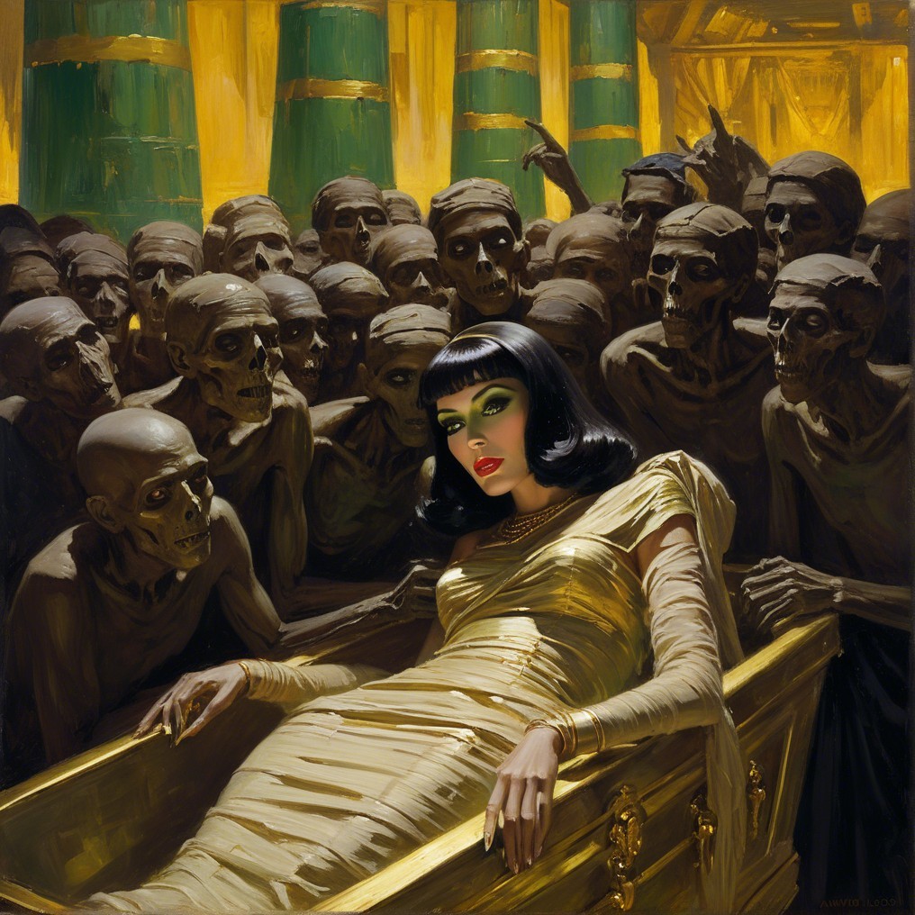 Golden Sarcophagus Surrounded by Skeletal Figures