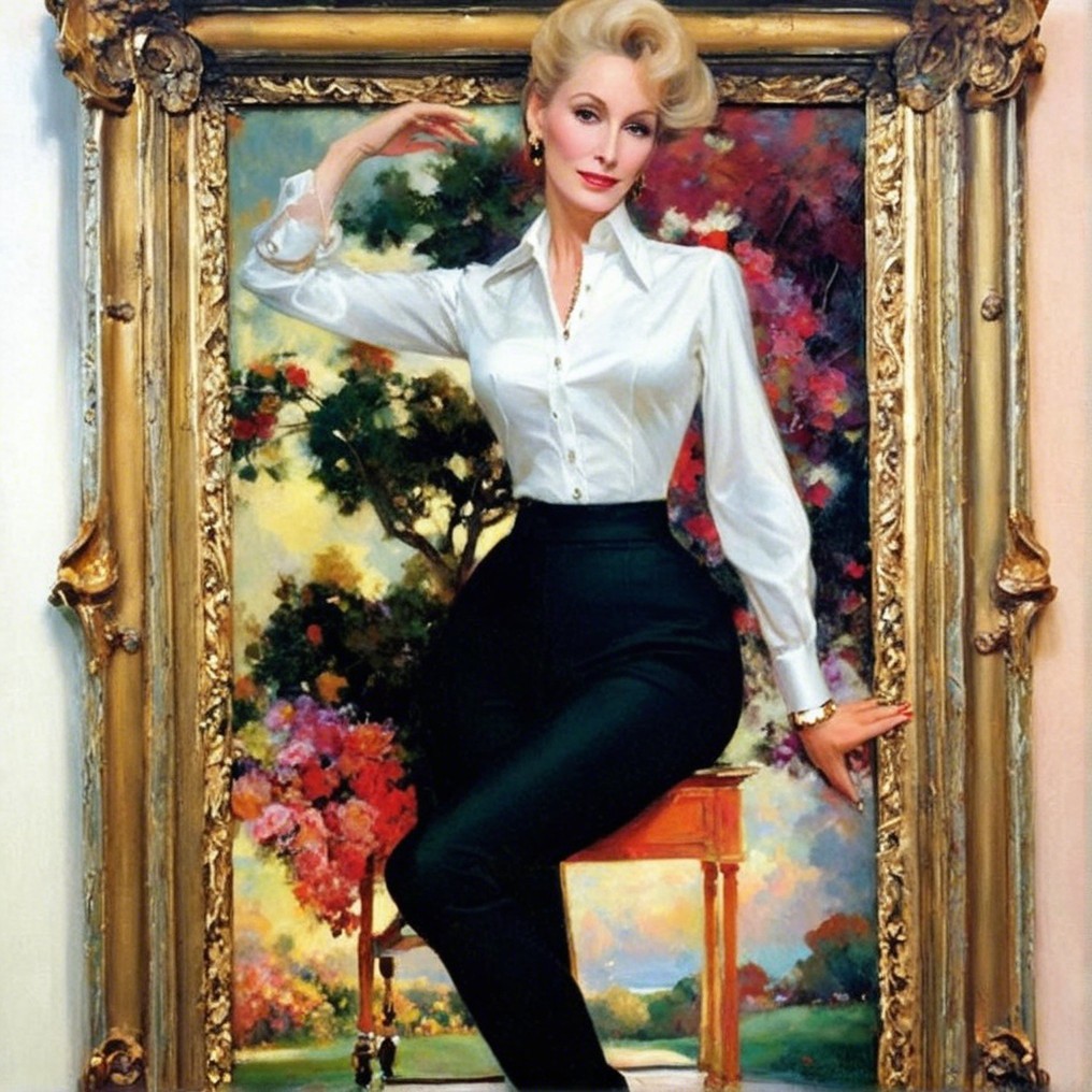 Glamorous Woman in Gold-Framed Elegant Portrait