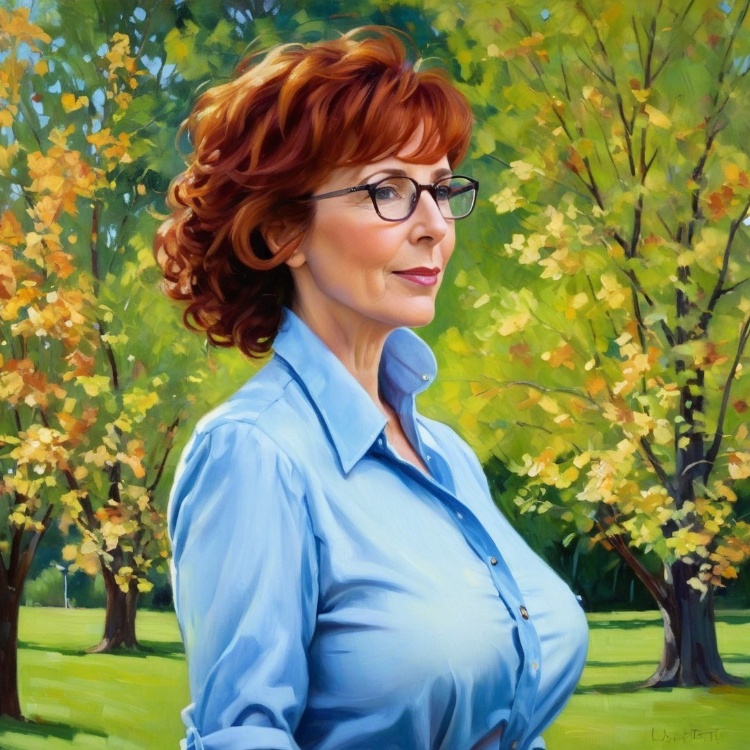 Digitally Painted Portrait of a Mature Woman Outdoors