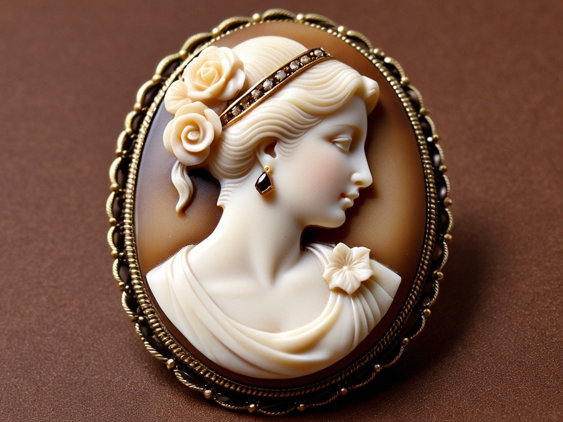 Exquisite Cameo Brooch with Rose Detail and Gold Frame